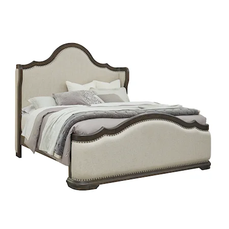 Traditional Queen Upholstered Bed with Nailhead Trim