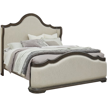 Traditional Queen Upholstered Bed with Nailhead Trim