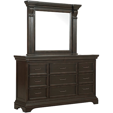 Traditional Caldwell 11-Drawer Dresser with Mirror