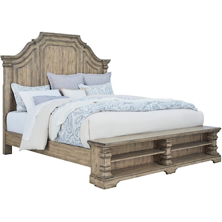 Traditional King Panel Bed with Storage Footboard
