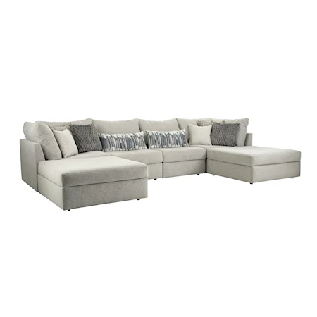 Transitional 6-Piece Sectional Sofa with Large Ottomans