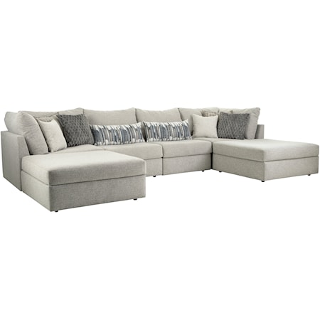 Transitional 6-Piece Sectional Sofa with Large Ottomans
