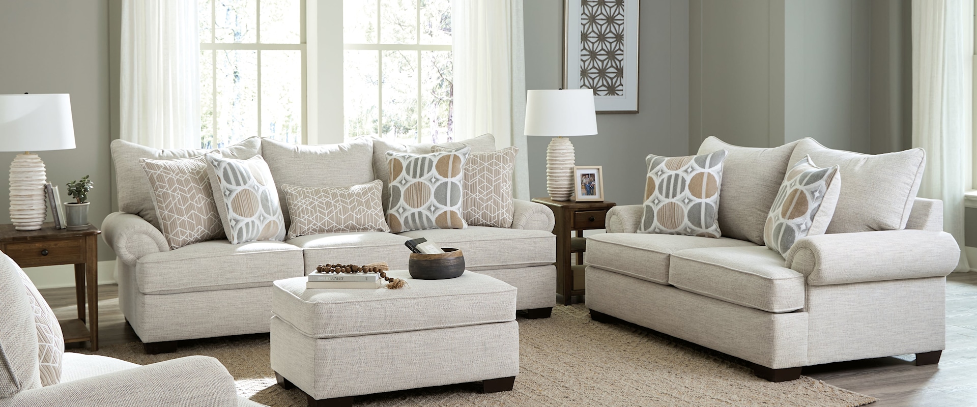 3-Piece Transitional Living Room Set - Sofa, Loveseat, Ottoman