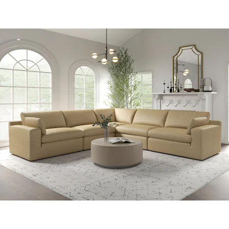 5 Piece Faux Leather Sectional with Ottoman
