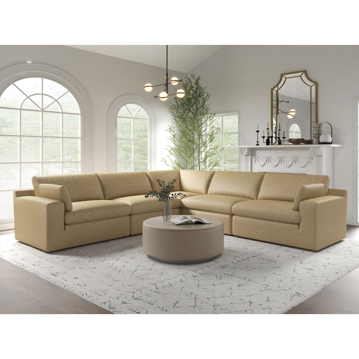 Kuka Home KF1091 5 Piece Faux Leather Sectional