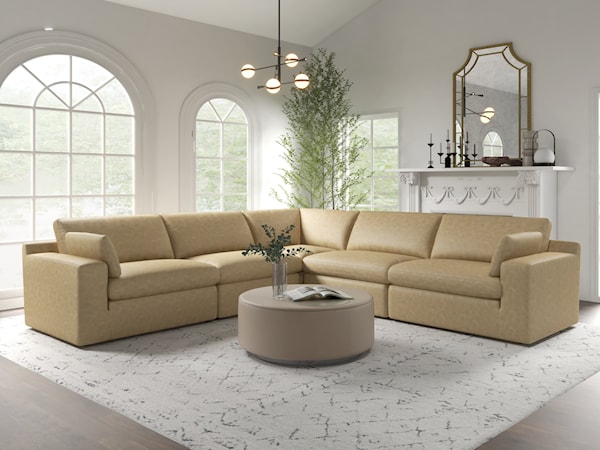 5 Piece Faux Leather Sectional with Ottoman