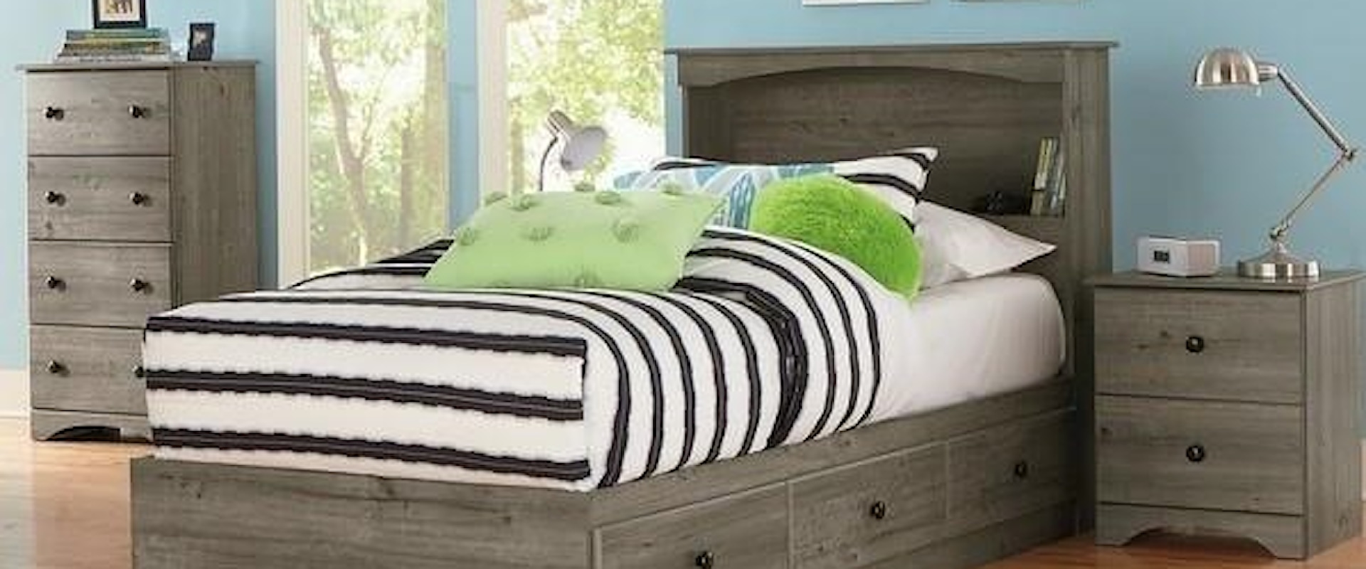 3 Piece Twin Bookcase Headboard, Nightstand and 32" Chest Set