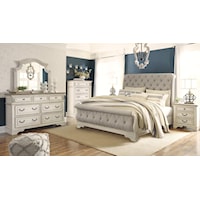 King Upholstered Sleigh Bed, Dresser, Mirror and Nightstand Package