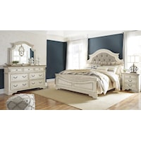 Queen Upholstered Panel Bed, Dresser, Mirror, 2 Nightstands and Chest Package