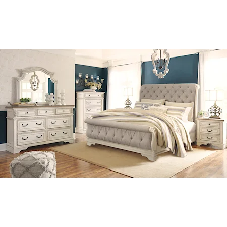 3 Piece Queen Upholstered Sleigh Bed, Dresser and Nightstand Set