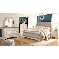 King Upholstered Sleigh Bed, Dresser, Mirror, Nightstand and Chest