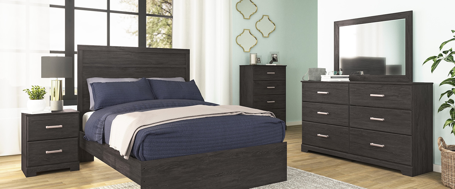3 Piece Full Panel Bed, 2 Drawer Nightstand and 4 Drawer Chest Set