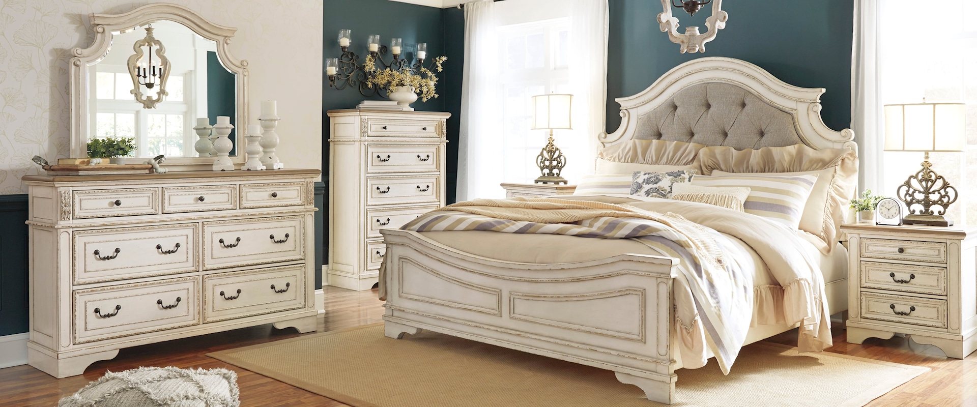 3 Piece Queen Upholstered Panel Bed, Dresser and Nightstand Set