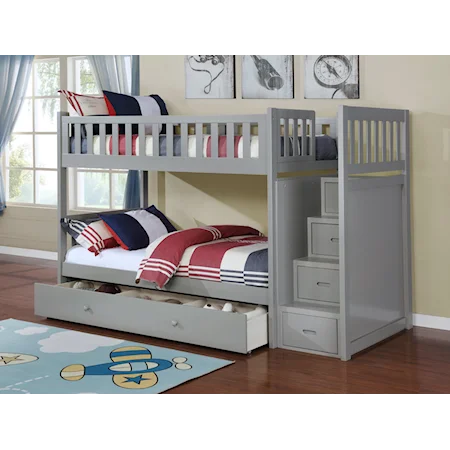 Twin Over Twin Bunk Bed with Storage Stairs **TRUNDLE NOT INCLUDED**