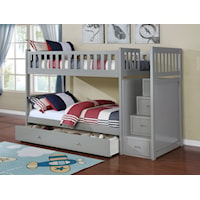 Twin Over Twin Bunk Bed with Storage Stairs and Trundle