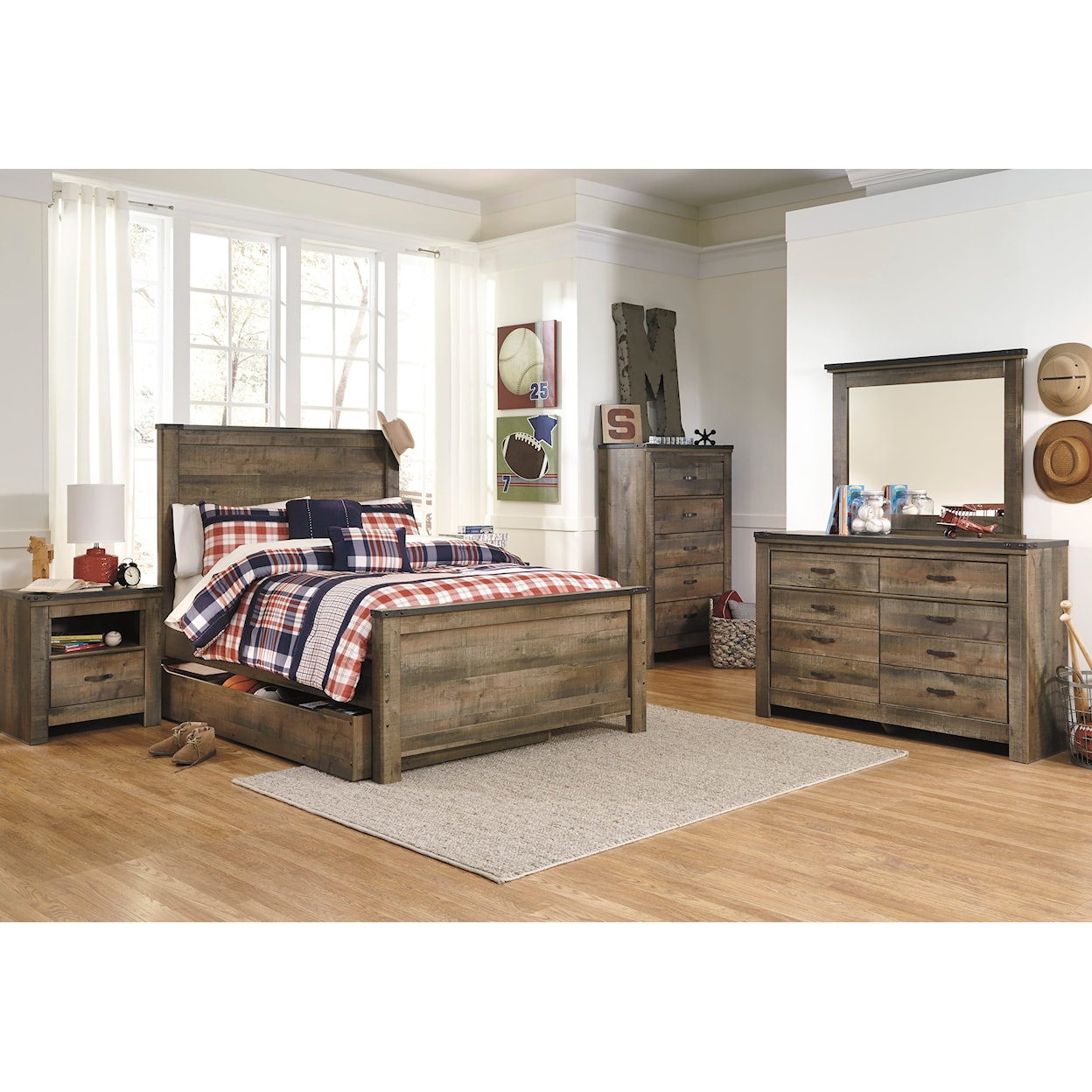 Signature Design by Ashley Trinell 7 Piece Full Panel Bed Bedroom Set