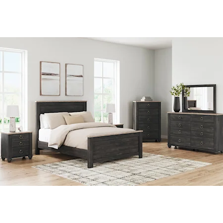 3 Piece Queen Panel Bed, 3 Drawer Nightstand and 5 Drawer Chest Set