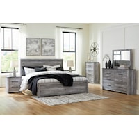 2 Piece King Panel Bed, 6 Drawer Dresser, 2 Drawer Nightstand and 4 Drawer Chest Set