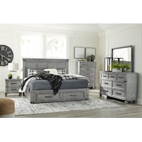 3 Piece King Panel Bed with Storage Footboard, 7 Drawer Dresser, 2 Drawer Nightstand and 5 Drawer Chest Set