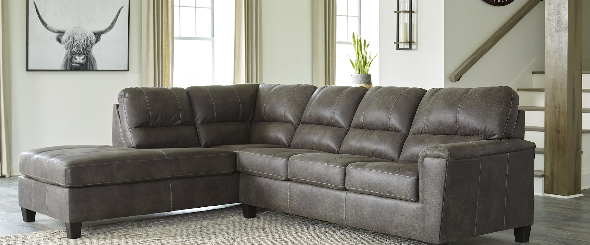 2 Piece Chaise Sectional and Recliner Set