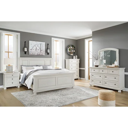 3 Piece Queen Panel Bed, 7 Drawer Dresser, 2 Drawer Nightstand and 5 Drawer Chest Set