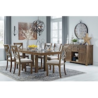8 Piece Rectangular Extension Dining Table, 6 Upholstered Side Chairs and Server Set