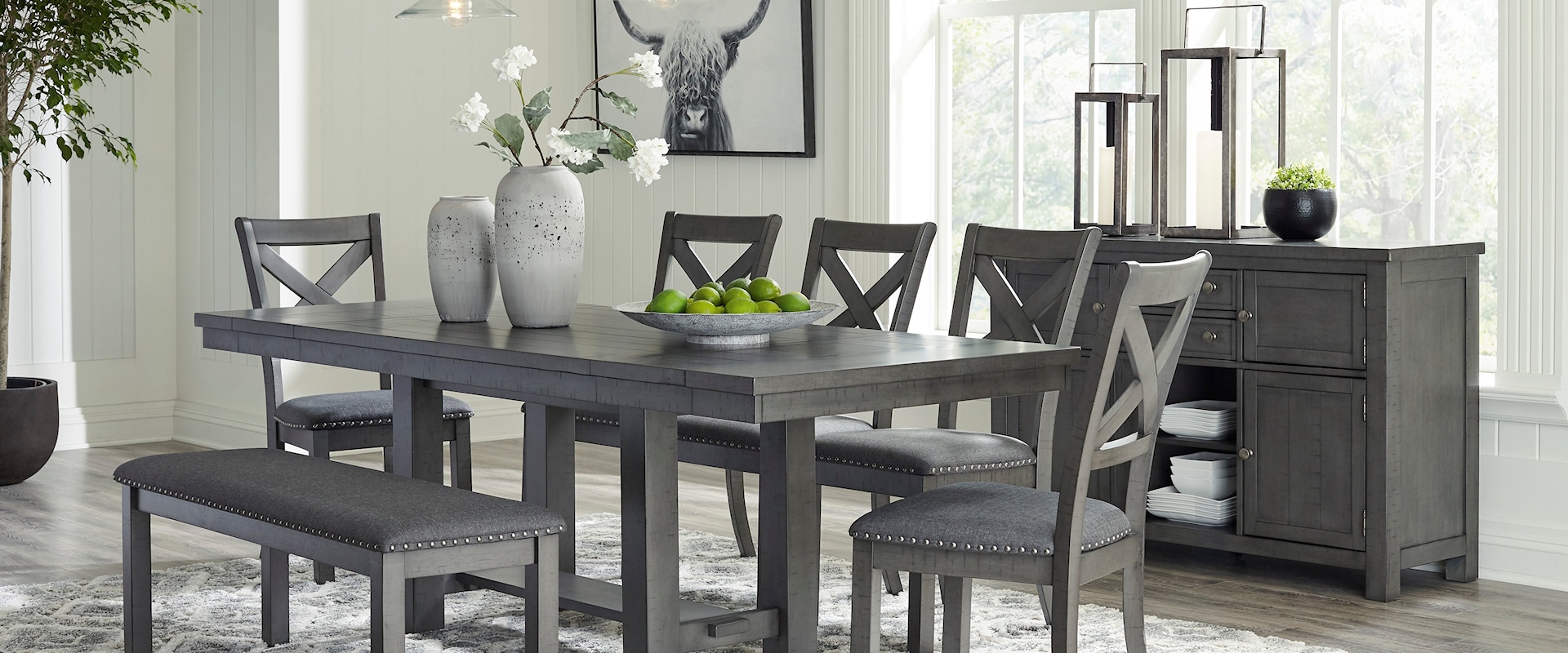7 Piece Dining Set with Bench