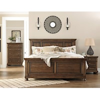 3 Piece King Panel Bed, 2 Drawer Nightstand and 5 Drawer Chest Set