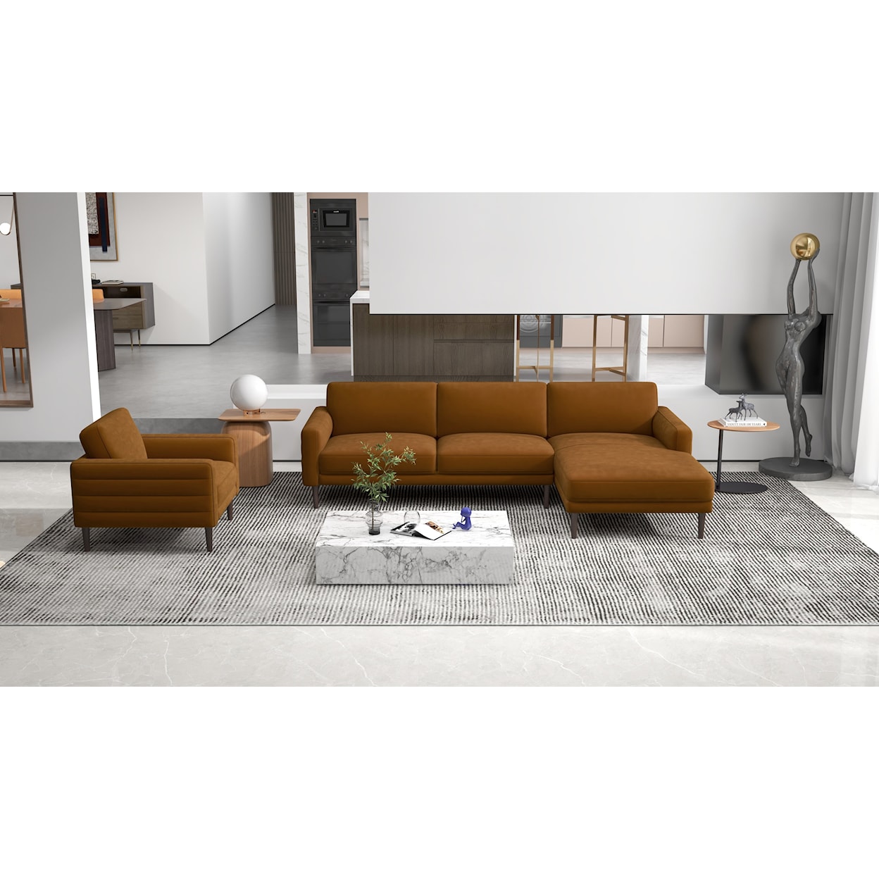 Kuka Home KT.032 2 Piece Chaise Sectional Sofa & Chair Set