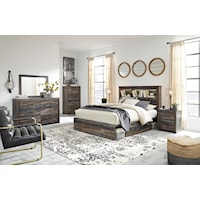6 Piece Queen Bookcase Bed with 2 Storage Drawers, 6 Drawer Dresser, 2 Drawer Nightstand and 5 Drawer Chest Set