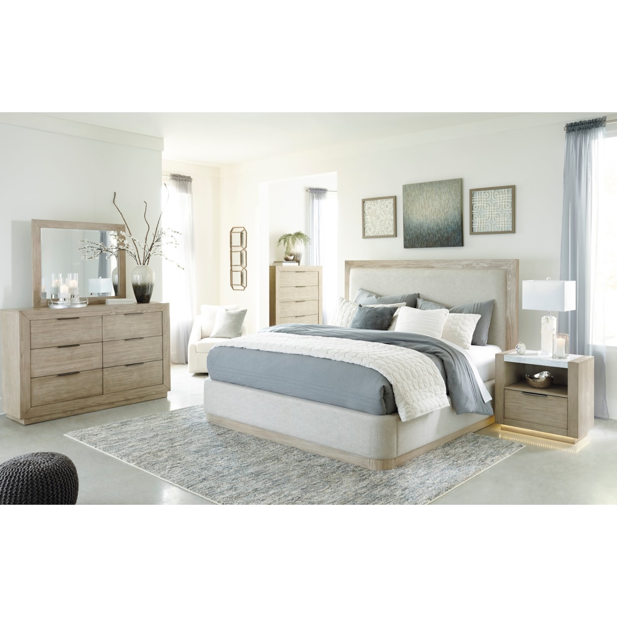 Millennium Hennington 572375612 2 Piece Queen Upholstered Bed, 6 Drawer