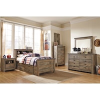 3 Piece Twin Bookcase Bed with 2 Storage Drawers, Dresser and Nightstand Set Set