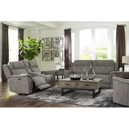 Slate Power Reclining Sofa and Power Recliner Set