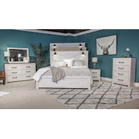 3 Piece Queen Panel Bed with Headboard Lights, 2 Drawer Nightstand and 4 Drawer Chest Set