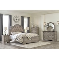 3 Piece King Upholstered Panel Bed, Dresser and Two Nightstand Set