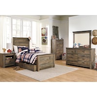 3 Piece Twin Panel Bed with Storage, Dresser, Mirror and Nightstand Set