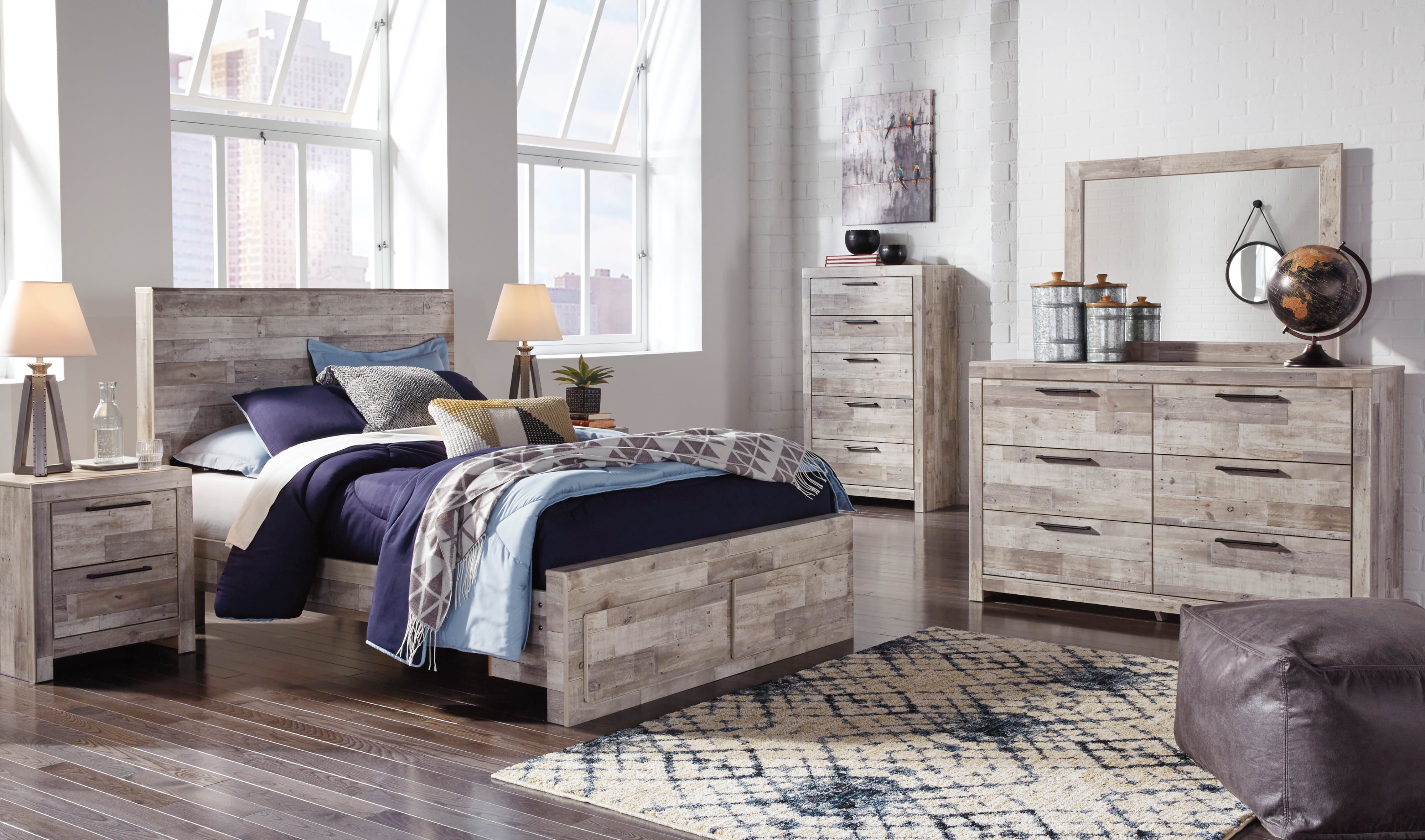 Signature Design by Ashley Effie 628325501 3 Piece Full Panel Bed with Storage, 6 Drawer Dresser