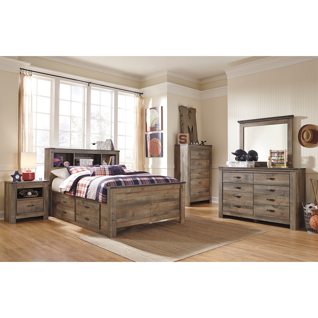 Signature Design by Ashley Trinell 5 Piece Full Bookcase Bedroom Set