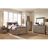 3 Piece Full Bookcase Bed with 2 Storage Drawers, Dresser and Nightstand Set