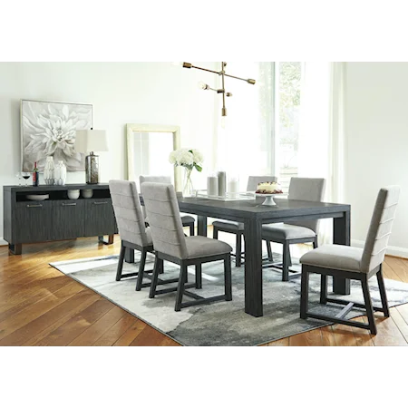 8 Piece Dining Room Extension Table, 6 Upholstered Side Chairs and a Server Set