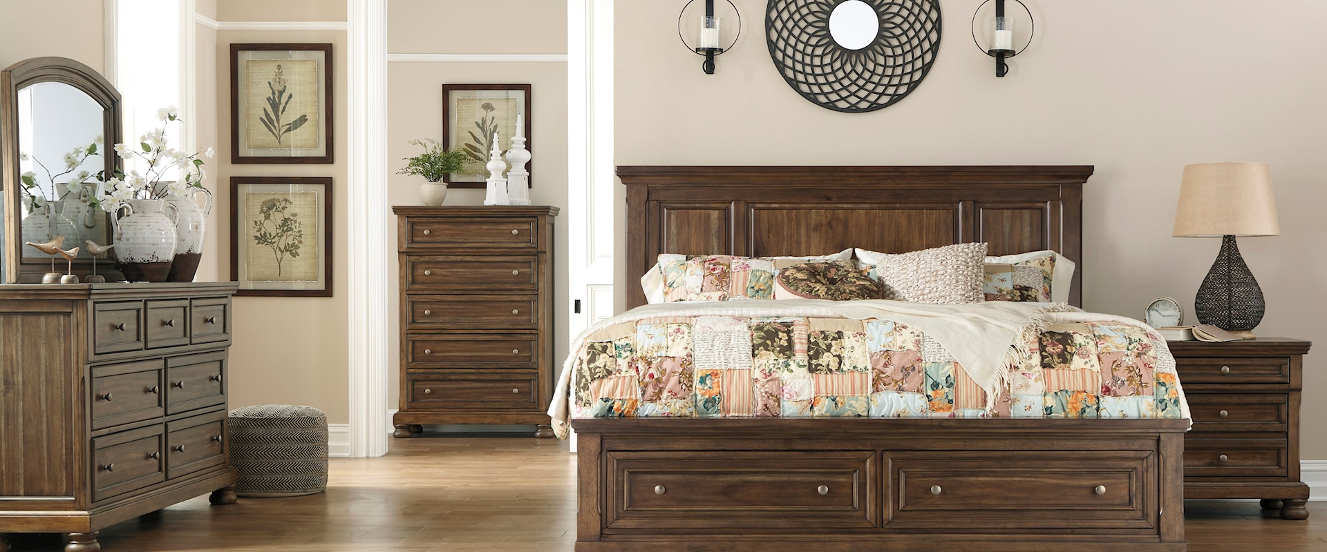 3 Piece Queen Panel Bed with 2 Storage Drawers, 7 Drawer Dresser and 2 Drawer Nightstand Set