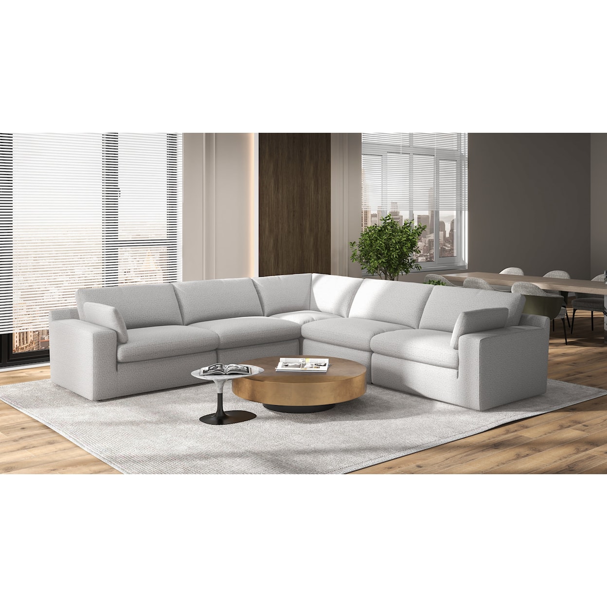 Kuka Home KF1091 5 Piece Sectional with Ottoman