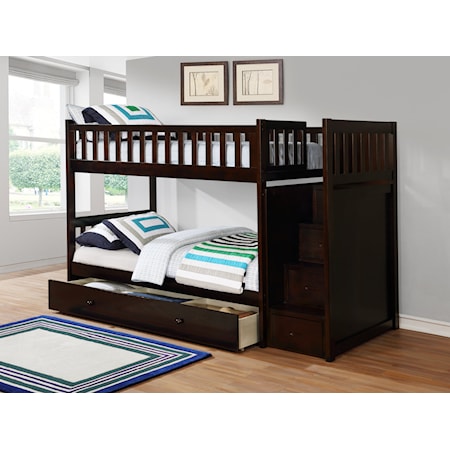 Twin Over Twin Bunk Bed with Storage Stairs