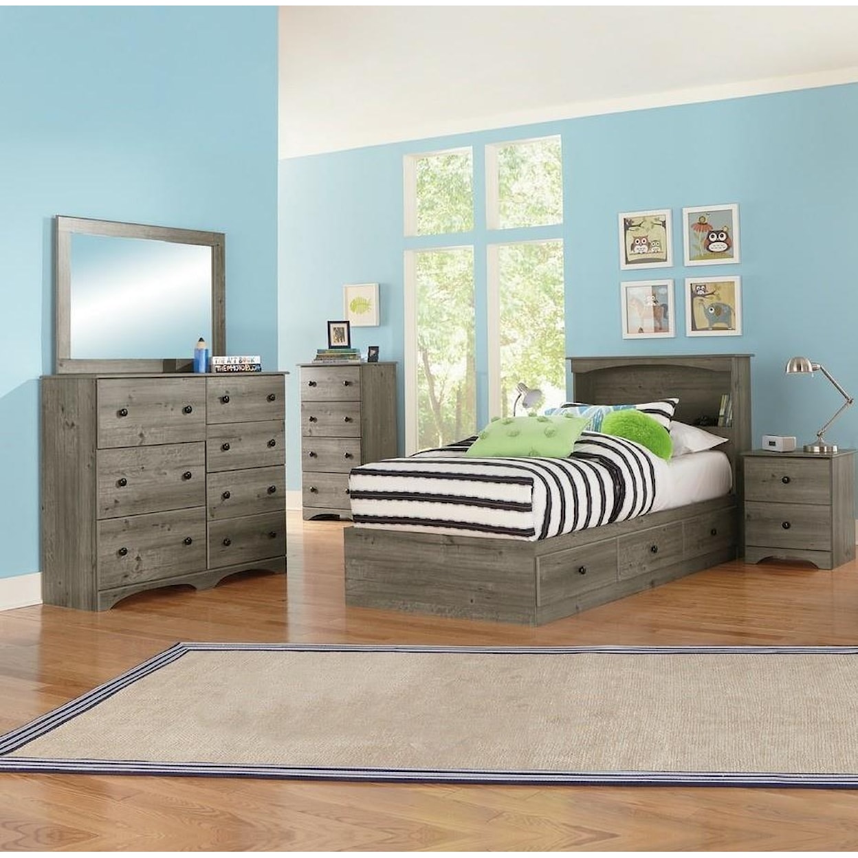 Perdue 13000 Series 4 Piece Twin Bookcase Bedroom Set