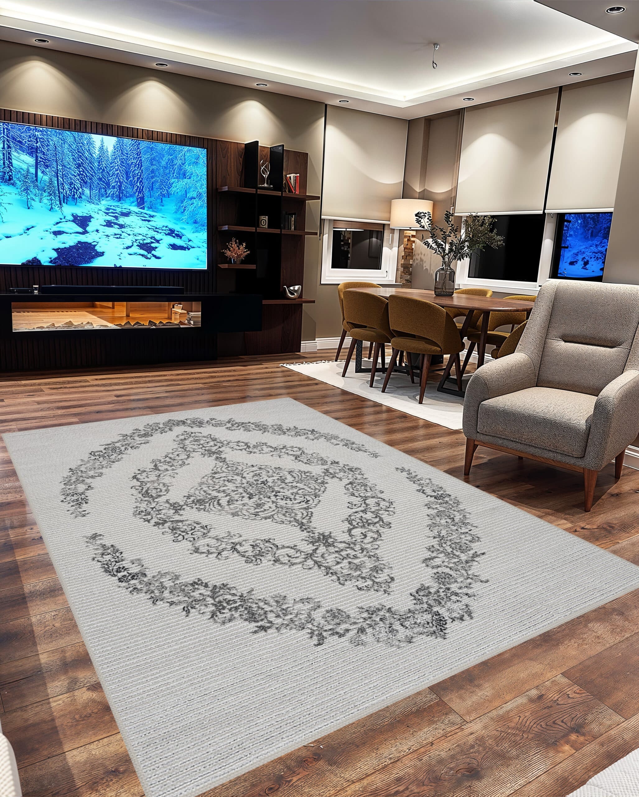 SIGNATURE 2X8 GREY AREA RUG., |