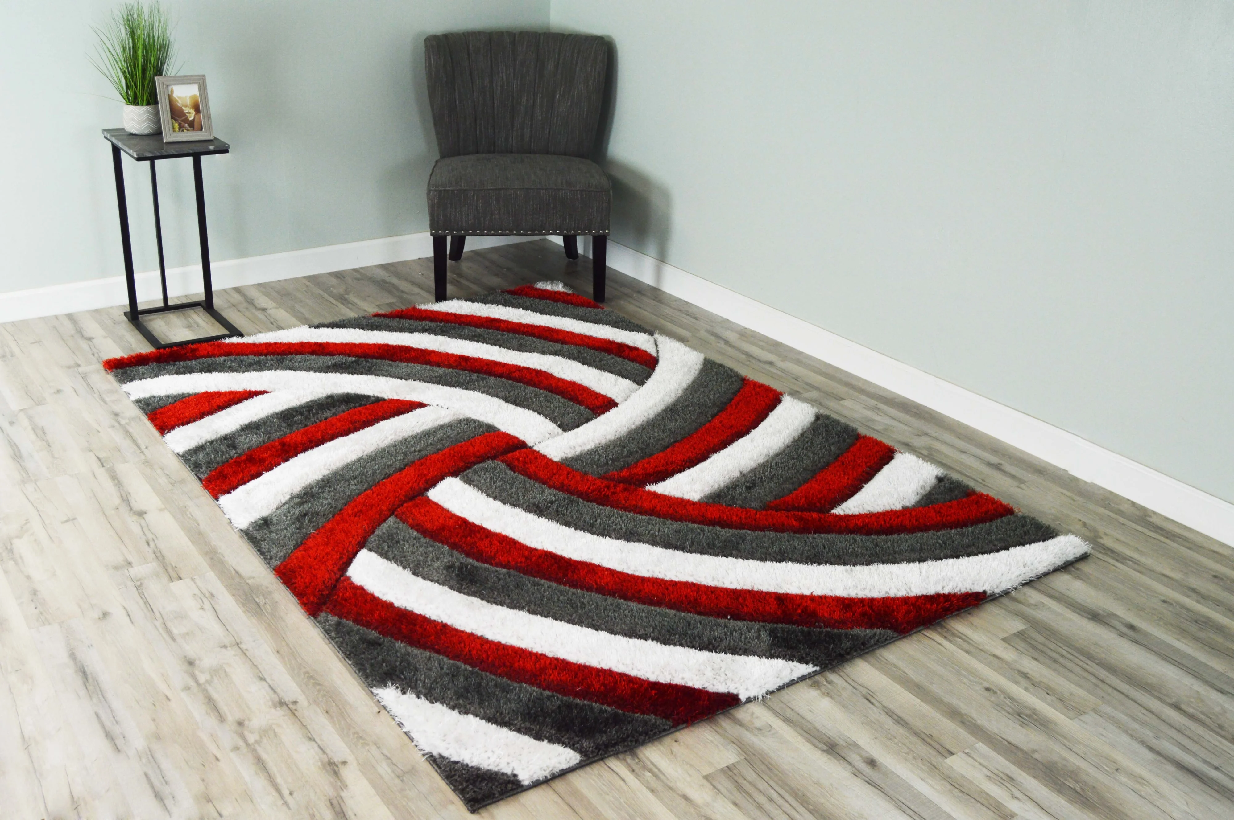 Red Black Gray Abstract Wave Area Rug, Kitchen Floor Mat, Office