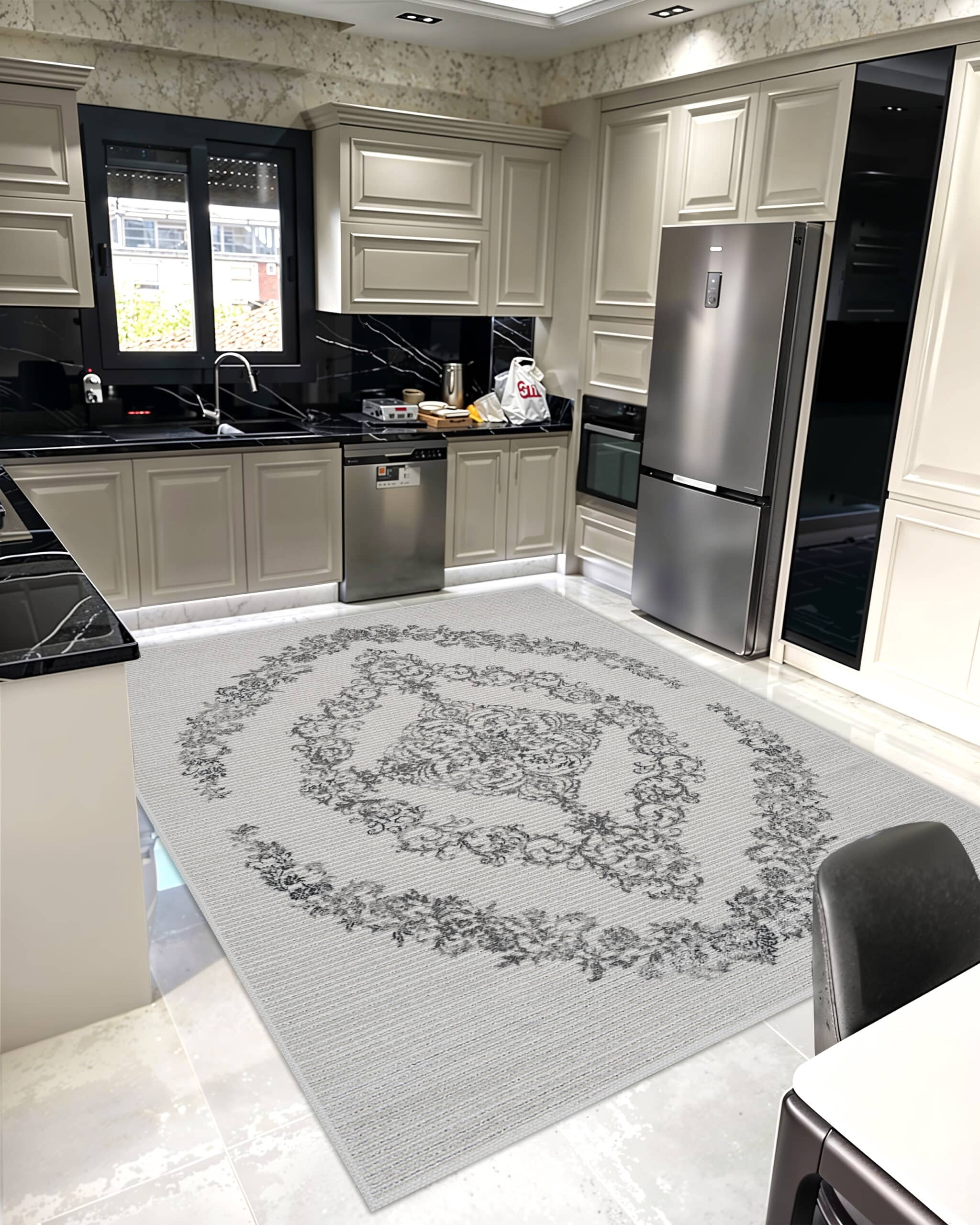 SIGNATURE 2X8 GREY AREA RUG., |