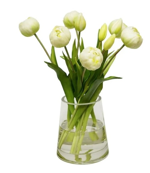 White Tulips in 6" Pyramid Glass 