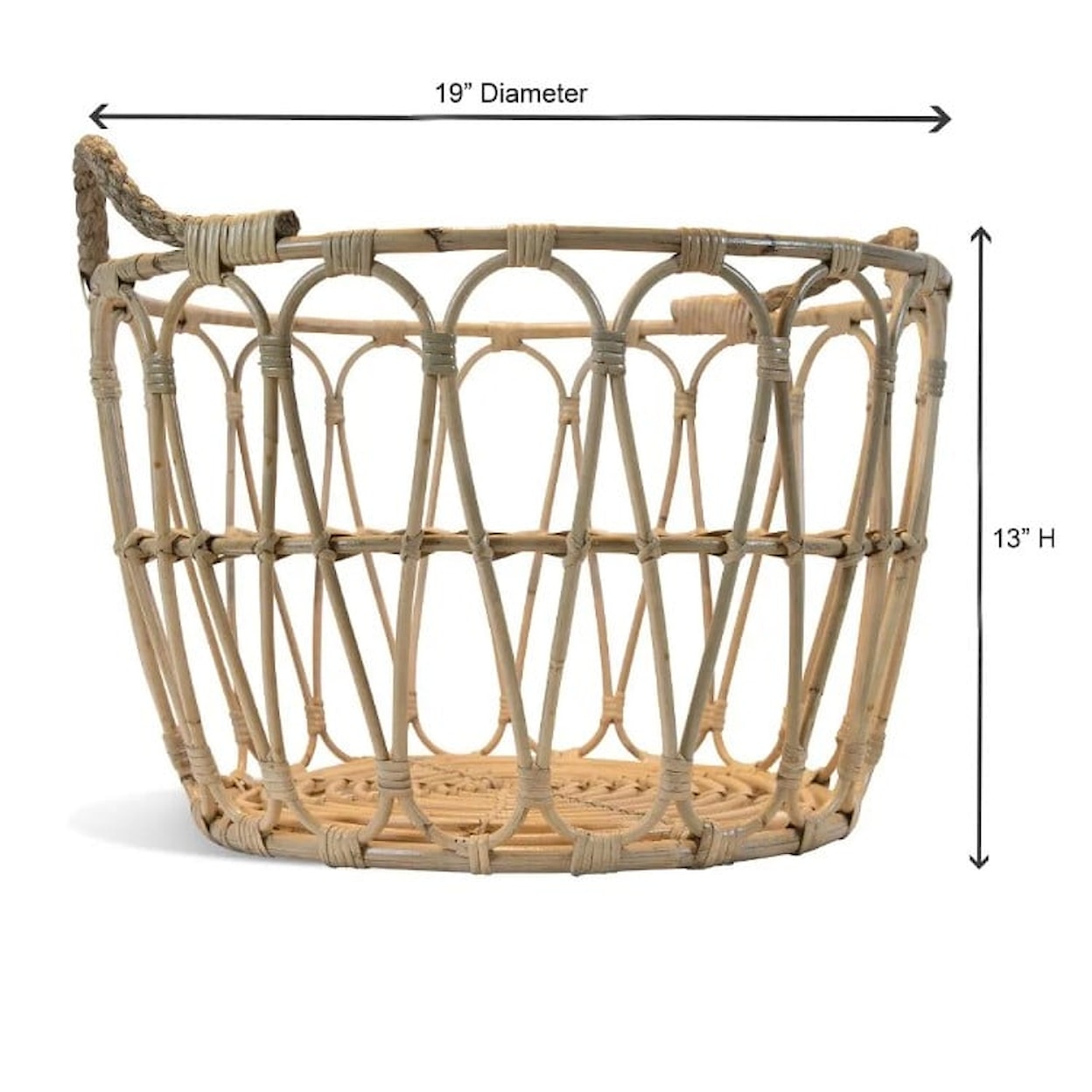 Ibolili Baskets and Sets LAGOON RATTAN BASKET W/ ROPE, ROUND