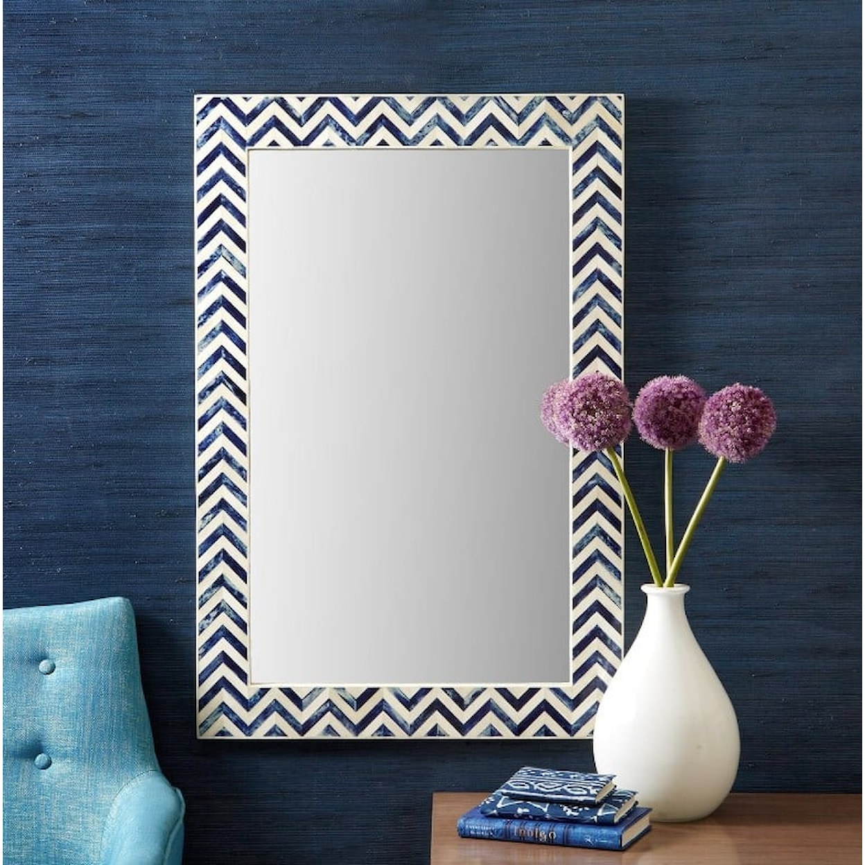 Two's Company Mirrors Chevron Indigo Bone Wall Mirror